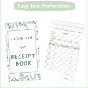 Thank You Receipt Book for Small Businesses 4x7 inches 2-Part Carbonless White Yellow 50 Sets 100 Sheets per Book with Wrap Around Cover Blank Signature Stamp Section 1 Pack Green