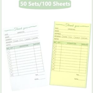 Thank You Receipt Book for Small Businesses 4x7 inches 2-Part Carbonless White Yellow 50 Sets 100 Sheets per Book with Wrap Around Cover Blank Signature Stamp Section 1 Pack Green