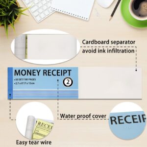 Money and Rent Receipt Book 5 Pack/250 Sets, 2-Part, 2.75"x6" Carbonless Copy Receipt Book with Cardboard and Waterproof Cover (50 Sets Per Book)