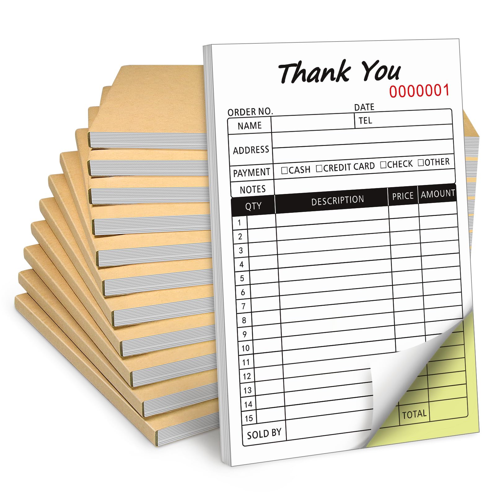 10 Pack Thank You Receipt Book, 2-Part Carbonless Sales Invoice Book with Cardboard for Small Boutique Business, (8.3x5.5 Inches, 50 Sets*10)