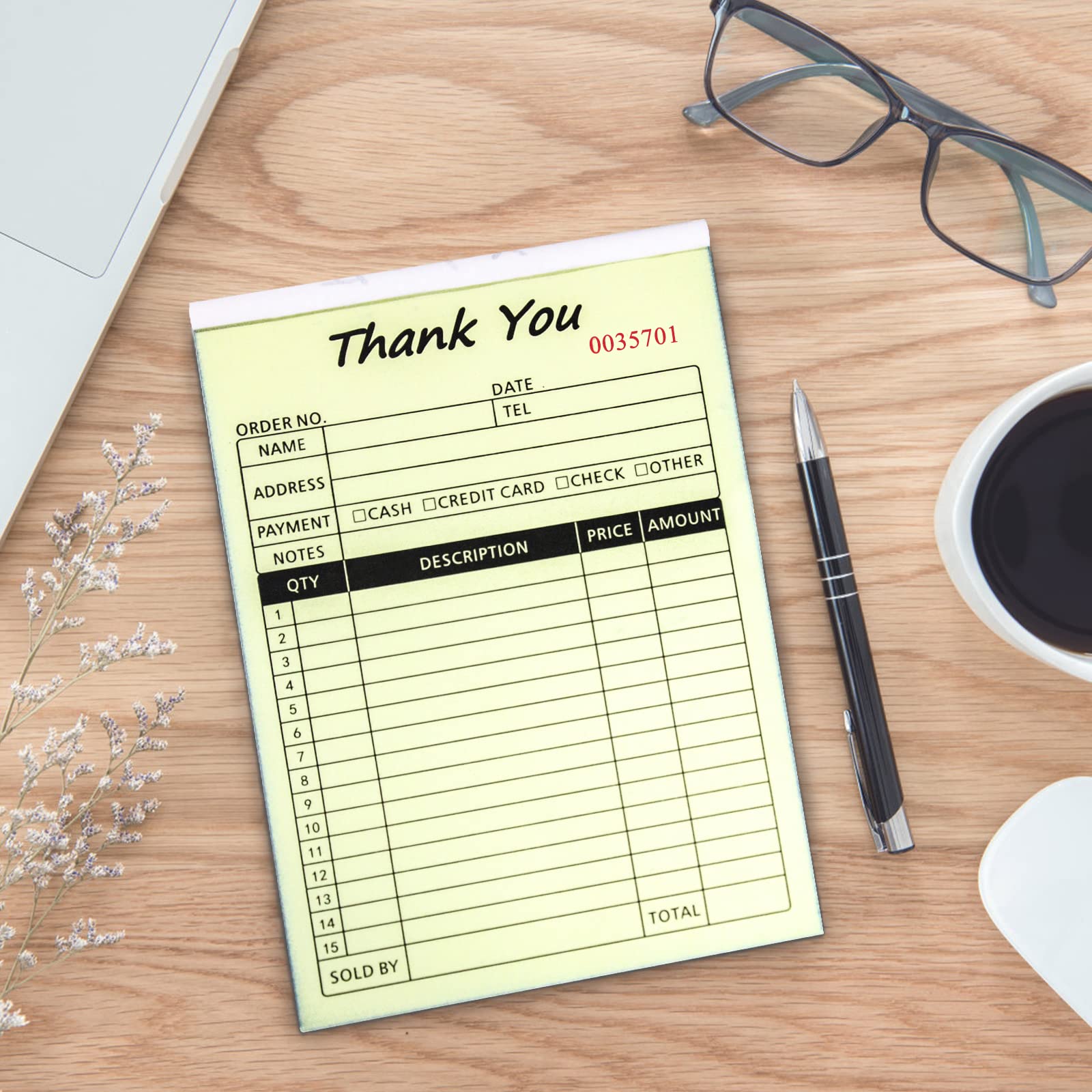 10 Pack Thank You Receipt Book, 2-Part Carbonless Sales Invoice Book with Cardboard for Small Boutique Business, (8.3x5.5 Inches, 50 Sets*10)