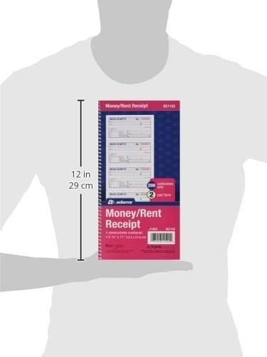 Adams Money and Rent Receipt Book, 2-Part Carbonless, 5-1/4" x 11", Spiral Bound, 200 Sets per Book, 4 Receipts per Page, Sold as 5 Pack, 1000 Sets Total (SC1152)