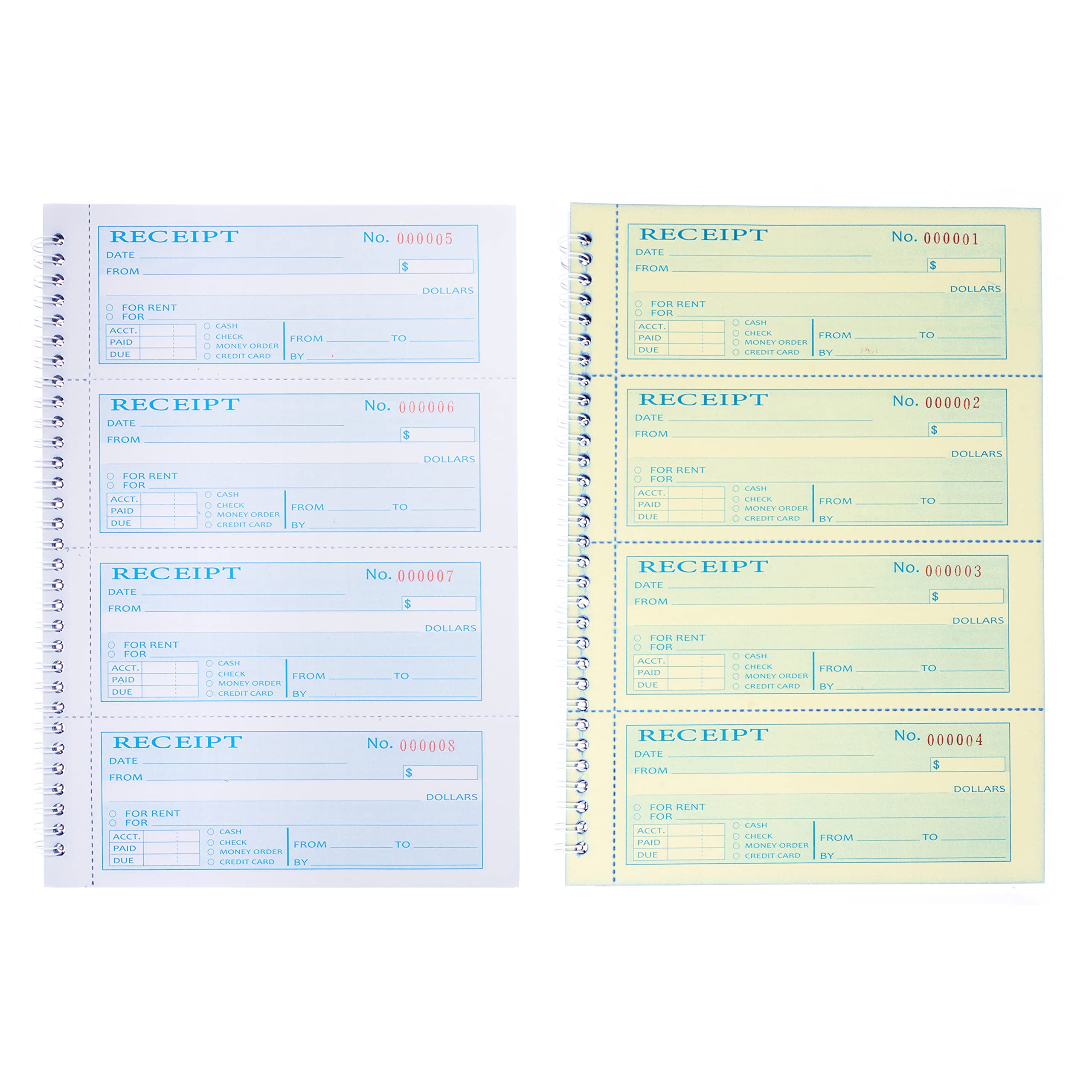 Single Book,Money Rent Receipt Book,7.9x11.22 Inches,2 Part Carbonless,Cash Receipt Book,200 Sets per Book,4 Receipts per Page