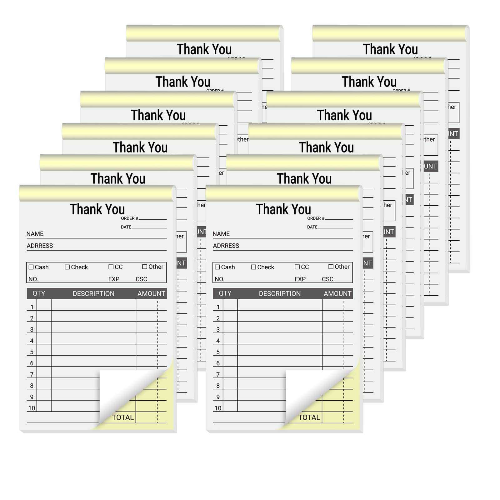 suituts 12 Pack Thank You Receipt Book for Small Business, 3.5 x 5.5 Inch, 2 Part Carbonless Sale Order Book, Order Pads Invoice Book 50 Sets Each Pad,Total 600 Sets