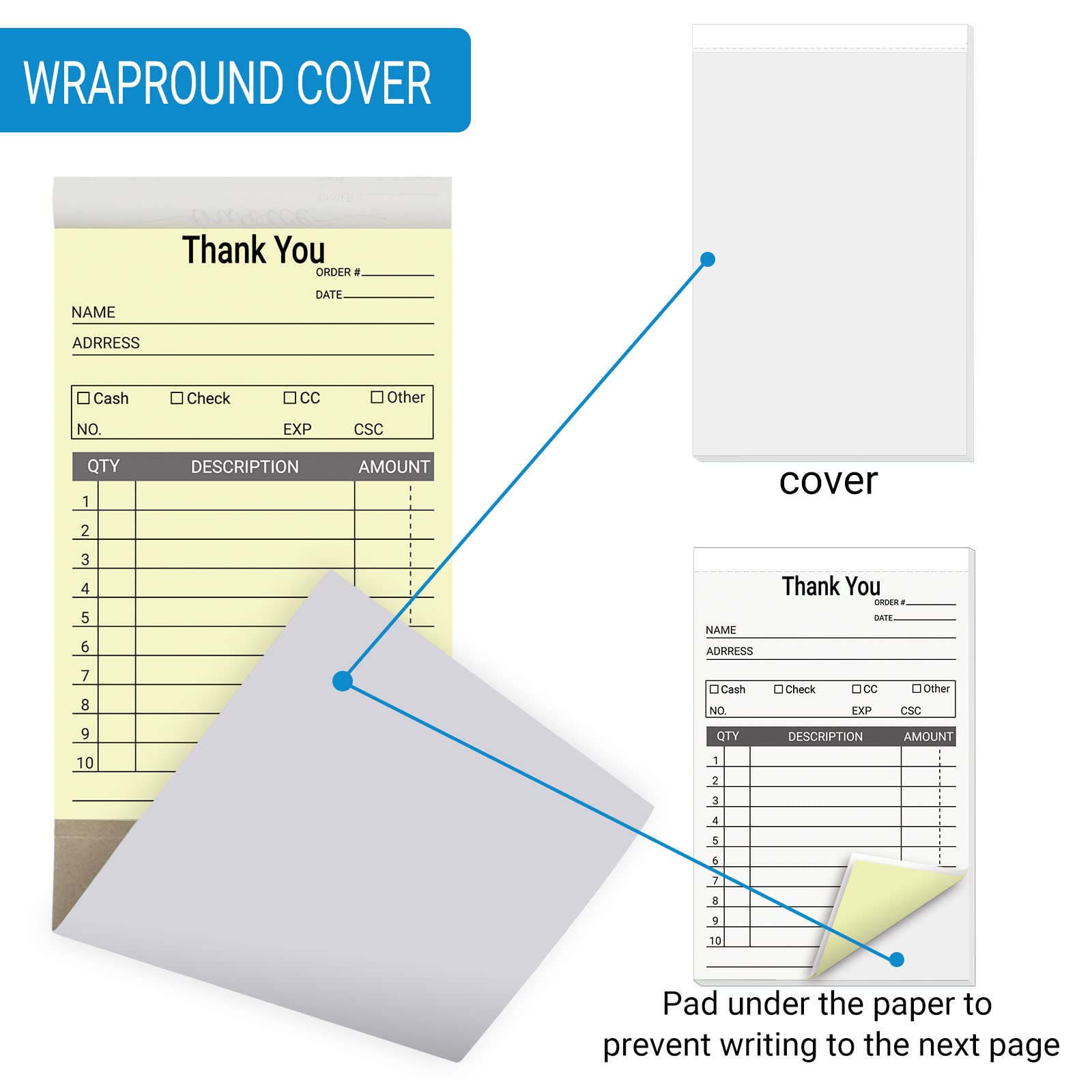 suituts 12 Pack Thank You Receipt Book for Small Business, 3.5 x 5.5 Inch, 2 Part Carbonless Sale Order Book, Order Pads Invoice Book 50 Sets Each Pad,Total 600 Sets