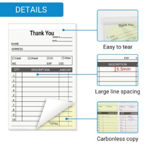 suituts 12 Pack Thank You Receipt Book for Small Business, 3.5 x 5.5 Inch, 2 Part Carbonless Sale Order Book, Order Pads Invoice Book 50 Sets Each Pad,Total 600 Sets