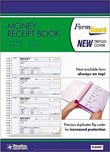 Rediform Formguard Money Receipt Book, 2.75 x 7 Inch, 4x100 Receipts (8L808R)