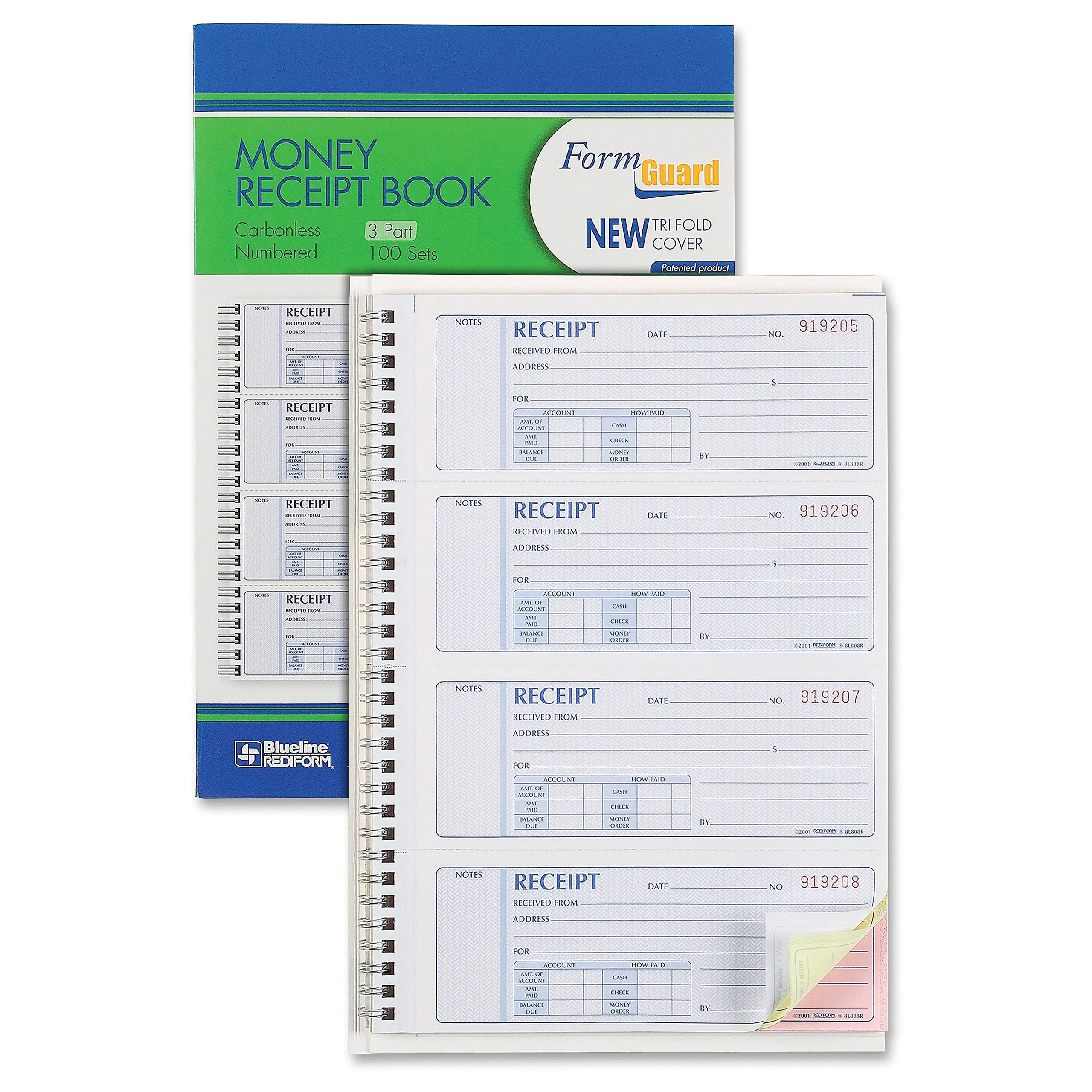 Rediform Formguard Money Receipt Book, 2.75 x 7 Inch, 4x100 Receipts (8L808R)