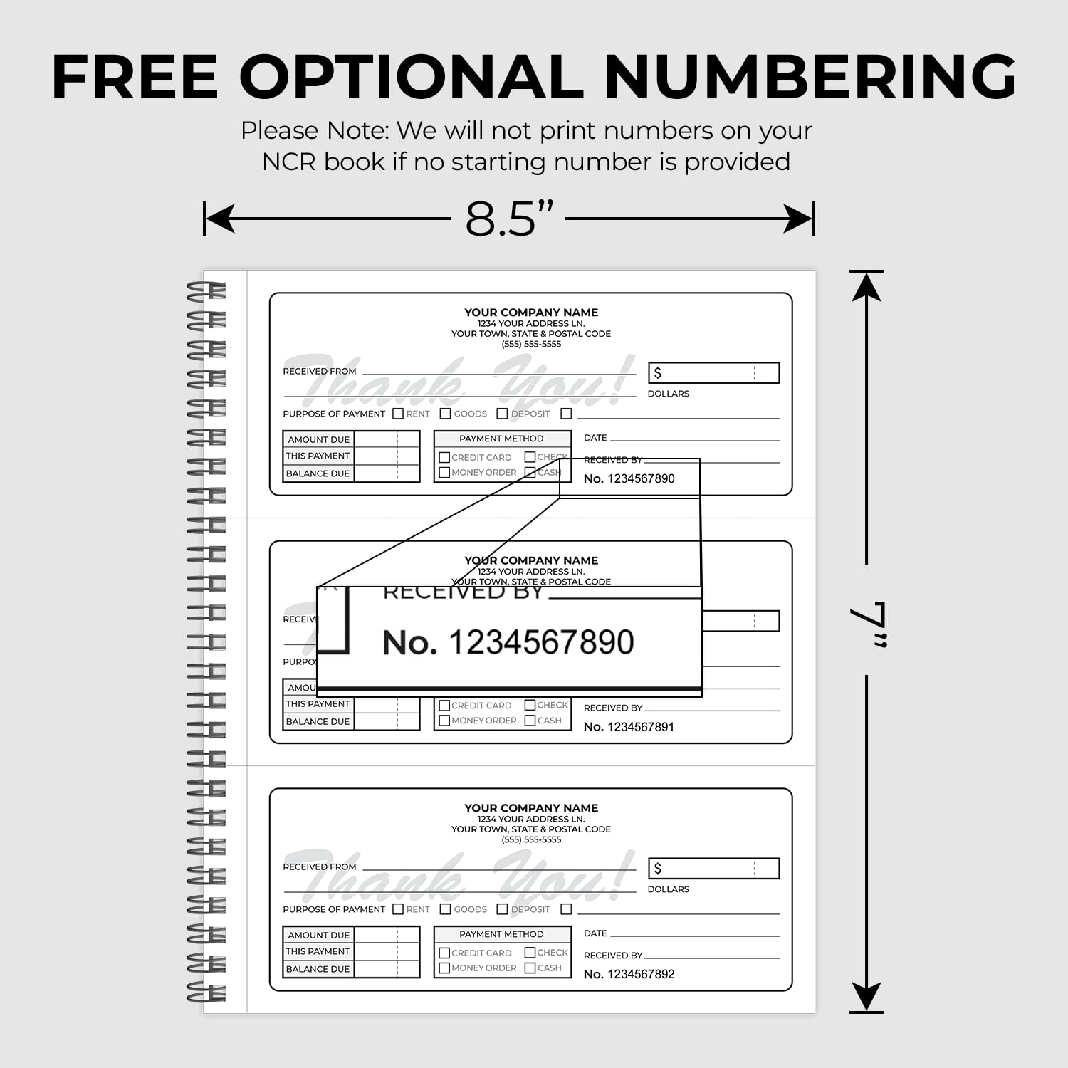 Custom 8.5" x 7" (3 Per Page) Carbonless NCR Books in 2-Part Duplicate Invoices, Receipts, Work Orders, Sales Orders, Purchase Orders, Estimates, Quote Forms with Your Company/Business Name (300 Sets)