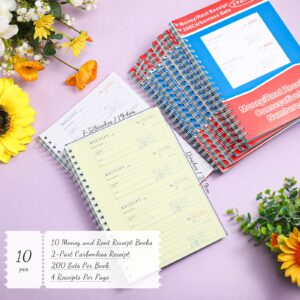 Crtiin 10 Pcs Money and Rent Receipt Book 2 Part Carbonless Receipt Book with Carbon Copies Spiral Bound Cover Receipt Log Book 200 Sets Per Book 4 Receipts Per Page (7-5/8)