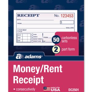 Adams Money and Rent Receipt, 2-3/4 x 5-3/8 Inches, 2-Parts, Carbonless, White/Canary, 50 Sets per Book, 3 Books (DC2501-3)