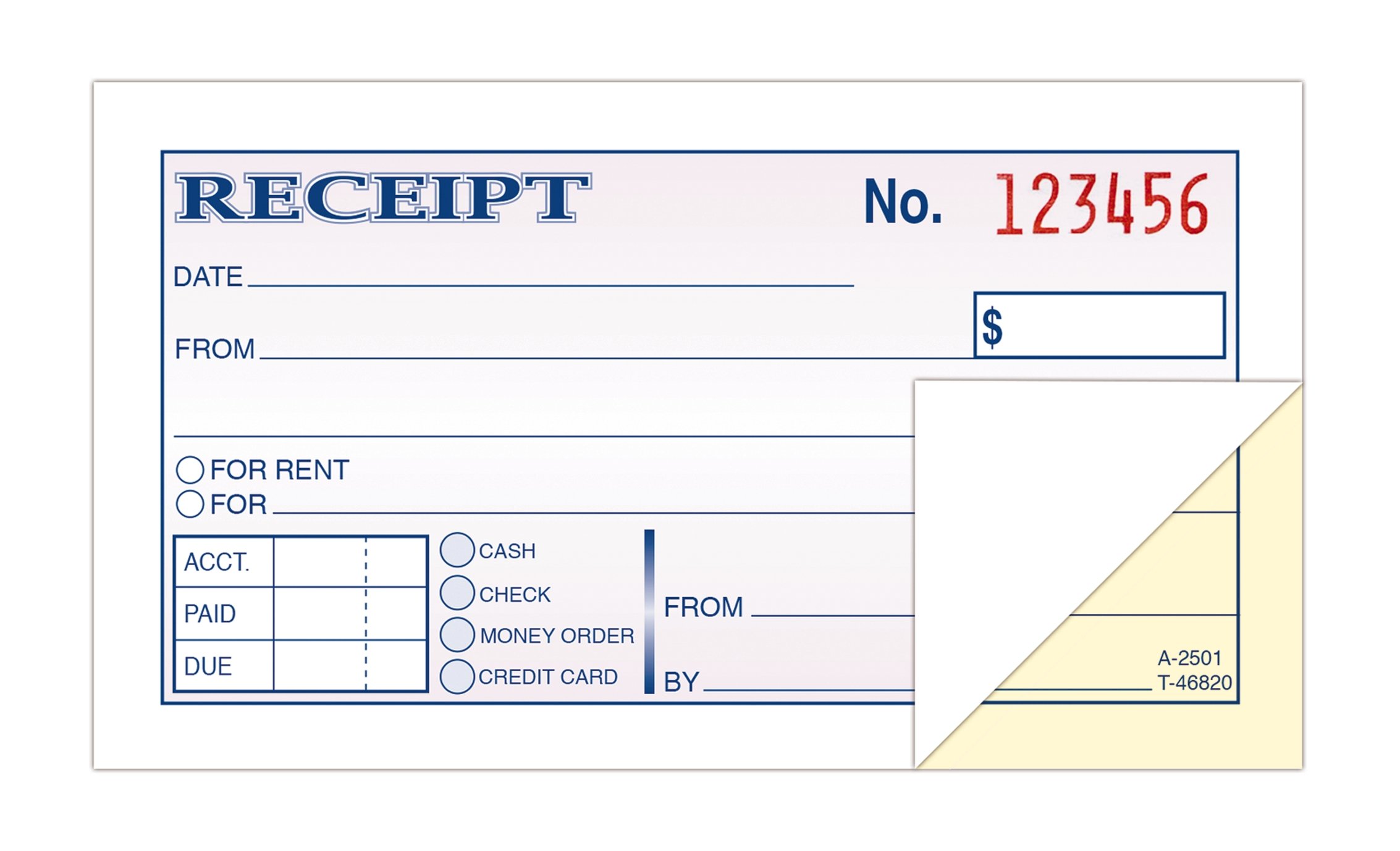 Adams Money and Rent Receipt, 2-3/4 x 5-3/8 Inches, 2-Parts, Carbonless, White/Canary, 50 Sets per Book, 3 Books (DC2501-3)