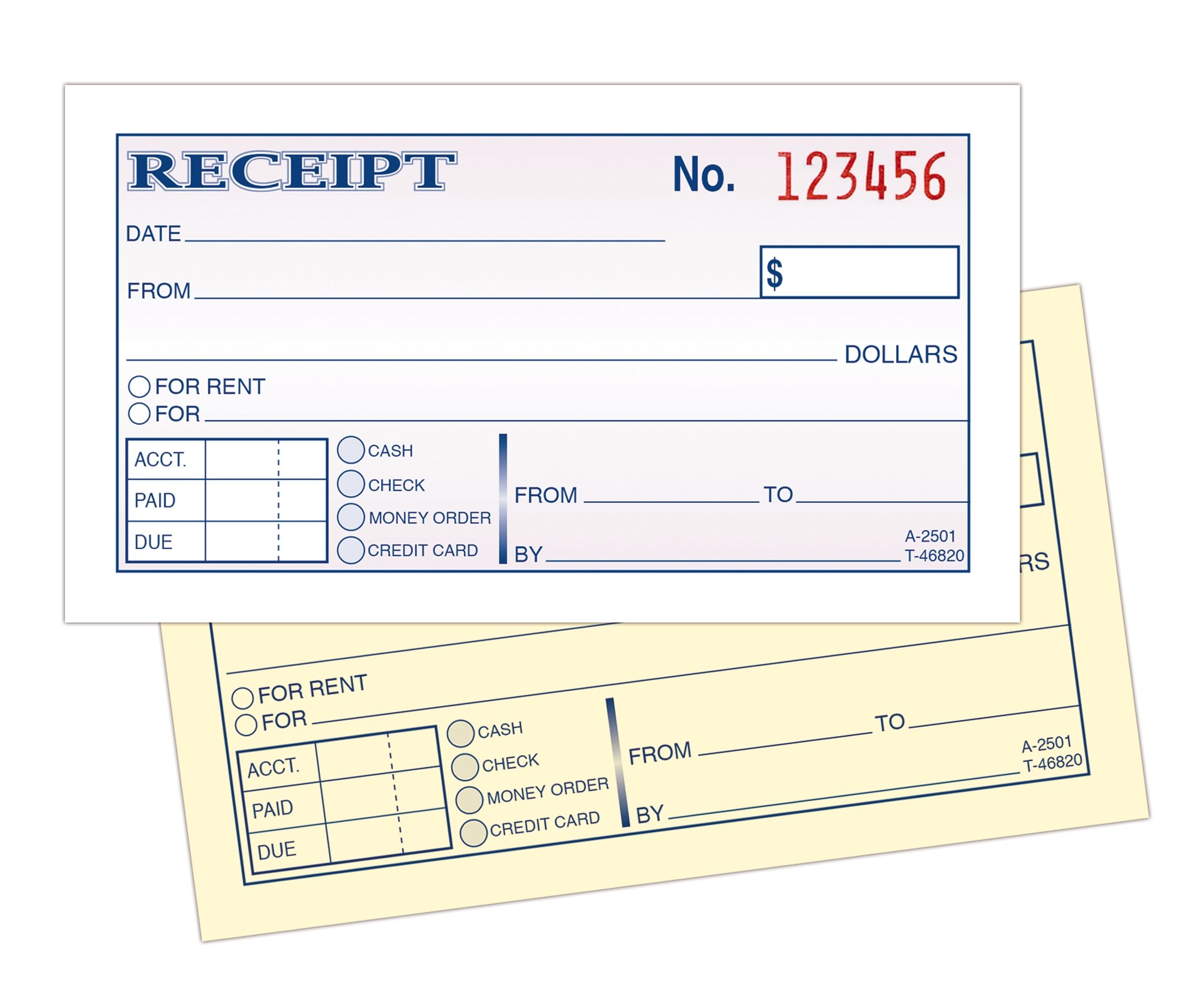 Adams Money and Rent Receipt, 2-3/4 x 5-3/8 Inches, 2-Parts, Carbonless, White/Canary, 50 Sets per Book, 3 Books (DC2501-3)