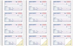 money/rent receipt book, 2-part, carbonless, 11 x 5.25 inches, 4 receipts/page, 200 sets per book (4161), white pack of 3