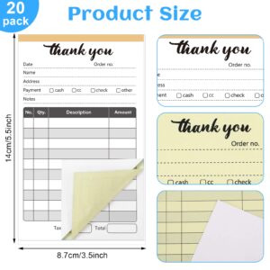 Ctosree 20 Pack Thank You Receipt Book for Small Businesses 3.5x5.5 Inch 2 Part Carbonless White Yellow Receipt Pad, 100 Sheets Per Pad