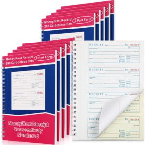 crtiin books money and rent receipt book 2 part carbonless receipt log book with carbonless copies, spiral bound, 200 sets per book, 4 receipts per page, 7.625 x 11 inch (10 pcs)