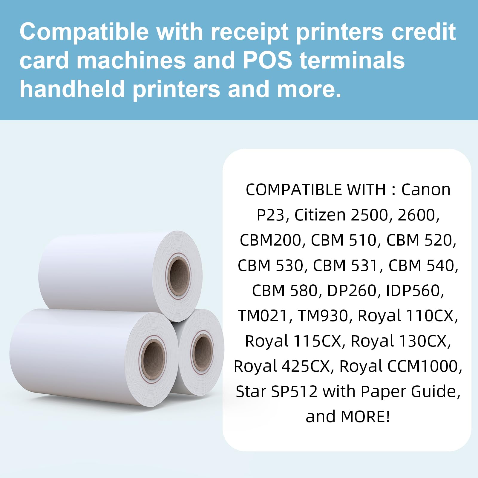 myCartridge 2 1/4 x 50 Receipt Paper (50 rolls) BPA Free Cash Register POS Receipt paper 58mm Business Source Receipt Paper is suitable for 58mm POS Printer, Square Terminal Credit Card Machines