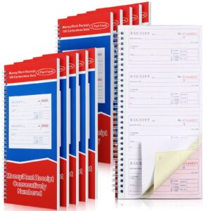 crtiin 10 books money and rent receipt book 3 part carbonless receipt book spiral bound cover receipt log book with carbonless copies 100 sets per book 4 receipts per page (5-1/4" x 11")