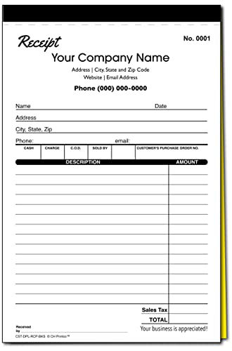 Custom Duplicate Receipt Books with Your Company Name. 2 Books (100 Sets) Numbered.