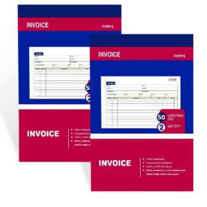 2 packs invoice book for small business 2-part carbonless, 5-1/8”x7-29/32” receipt book for small business, white/canary invoice receipt book, purchase order, sales order(50 sets per book)