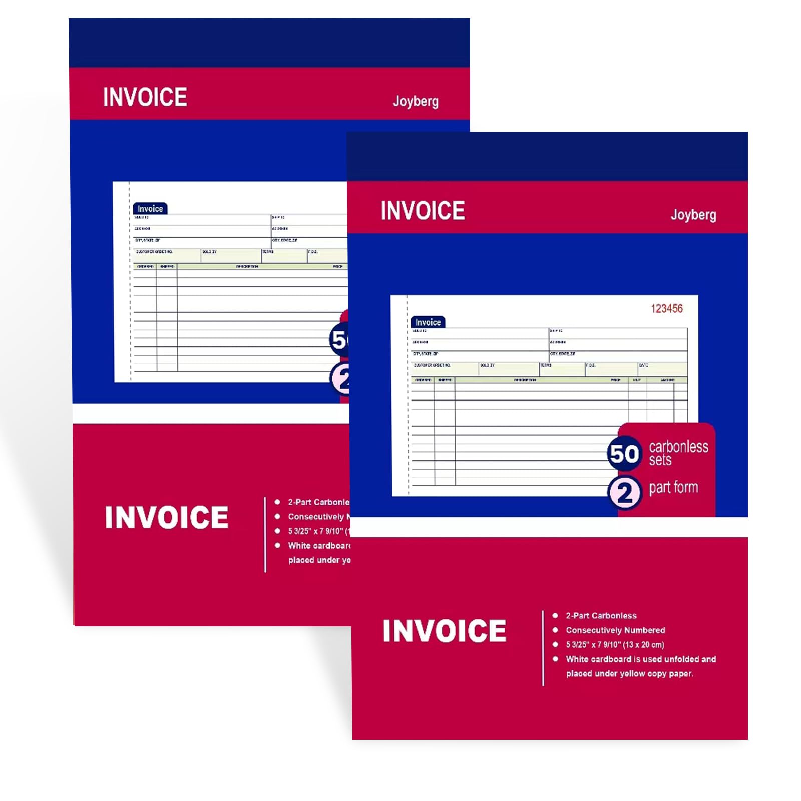 2 Packs Invoice Book for Small Business 2-part Carbonless, 5-1/8”x7-29/32” Receipt Book for Small Business, White/Canary Invoice Receipt Book, Purchase Order, Sales Order(50 Sets per Book)