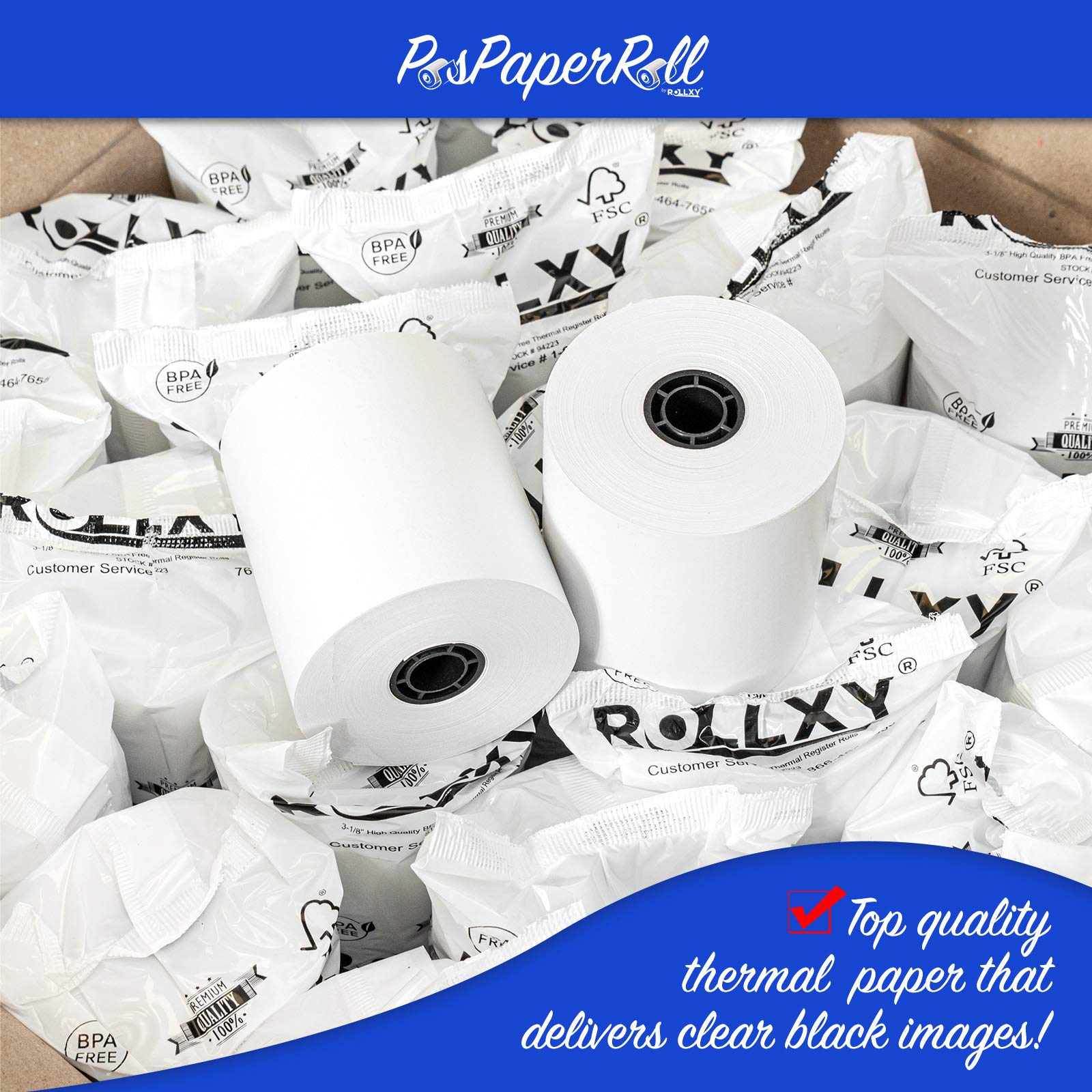 3-1/8 X 230 Thermal Paper Compatible with Star CT-S300 Tsp 100 BPA Free 50 rolls by Rollxy (50gm Thickness)