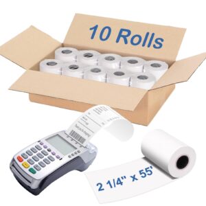 Razuvo 2 1/4 x 55 Thermal Paper Receipt Roll-Compatible with Clover Mini Flex Verifone VX520 Ingenico ICT220 ICT250 FD400, POS/Cash Register, Fits All Credit Card Terminals, BPA Free, 10 Rolls