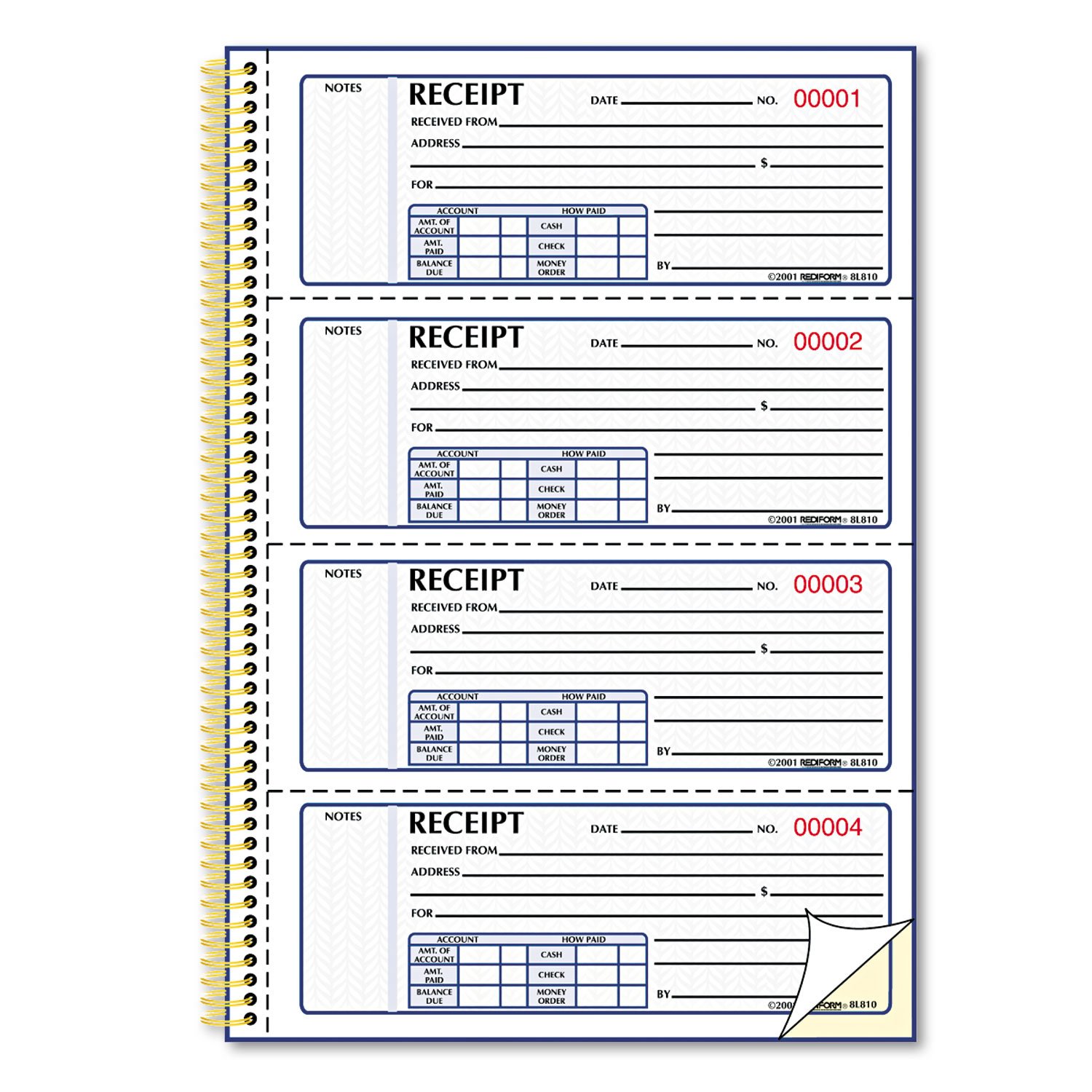 Rediform 8L810 Money Receipt Book 7 x 2 3/4 Carbonless Duplicate Twin Wire 300 Sets/Book