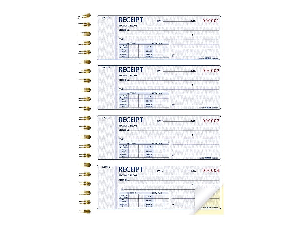 Rediform 8L810 Money Receipt Book 7 x 2 3/4 Carbonless Duplicate Twin Wire 300 Sets/Book