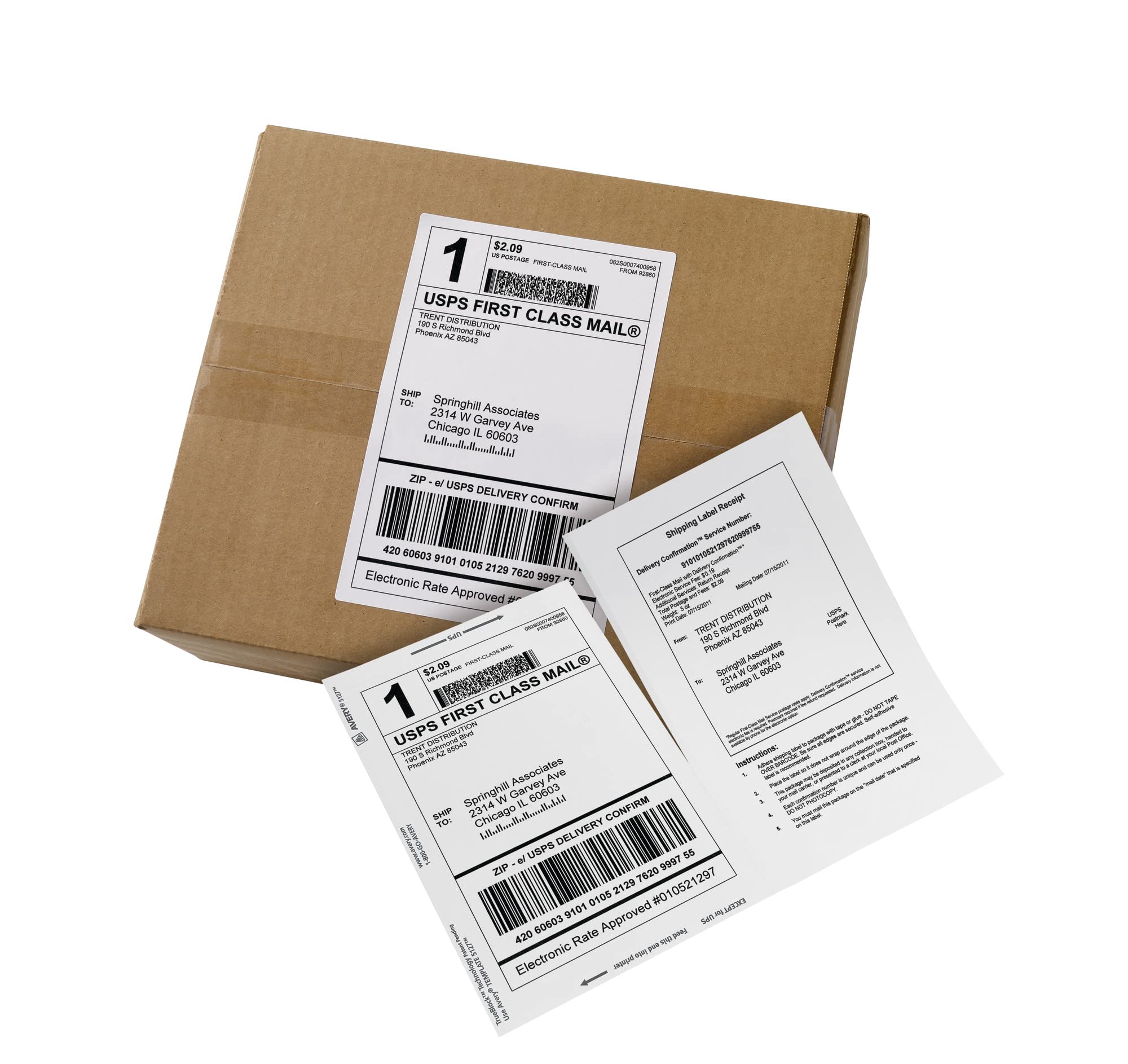 Avery Printable Shipping Labels with Paper Receipts, 5-1/16" x 7-5/8", White, 100 Blank Mailing Labels (27900)