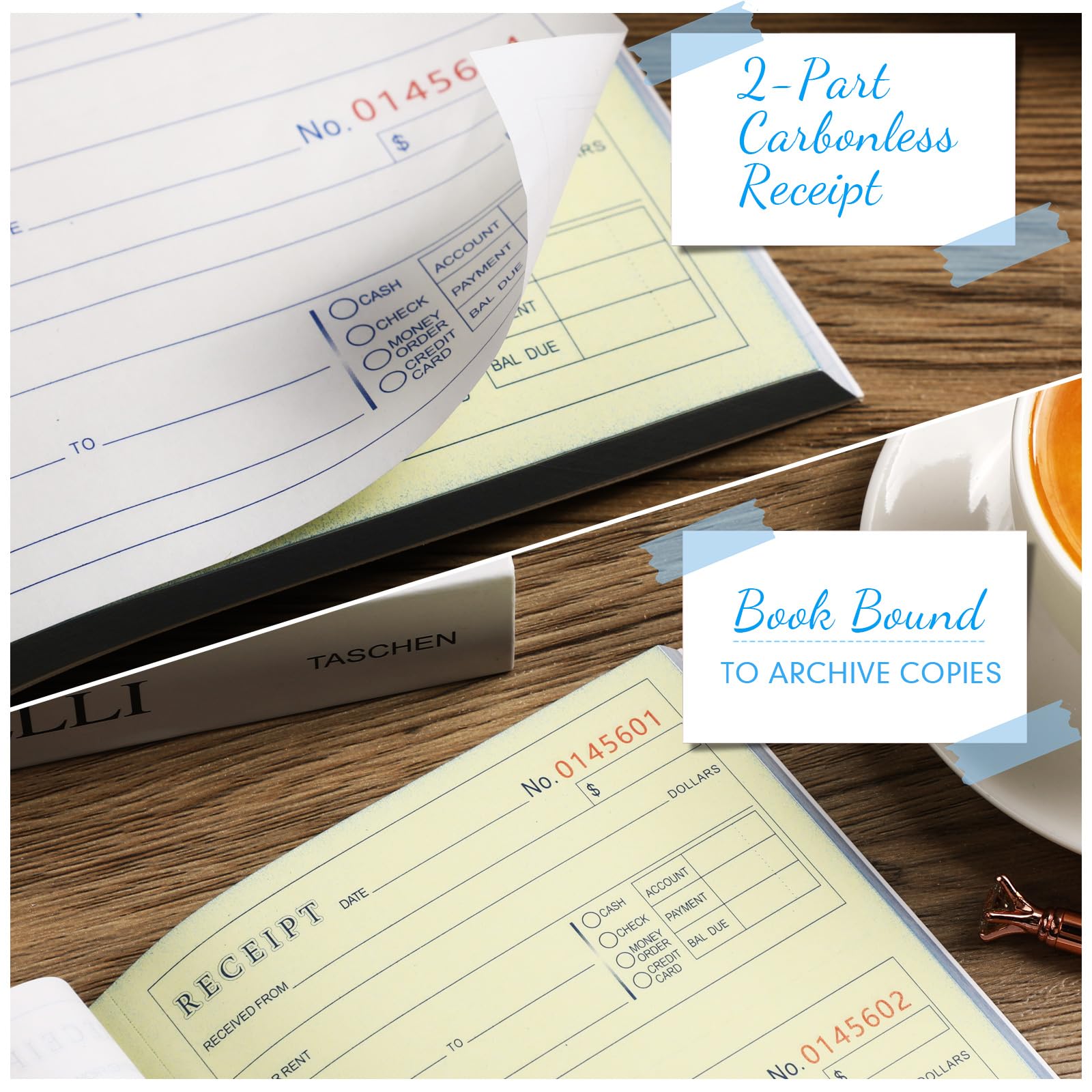 Crtiin 10 Pads Money and Rent Receipt Book Bound Cover 2 Part Carbonless Receipt Book with Carbonless Copies Receipt Log Book 200 Sets Per Book 4 Receipts Per Page (5.25 x 11 inches/ 13.3 x 27.9 cm)