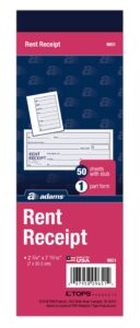 adams rent receipt book, 1-part with tear-off stub, 2-3/4 x 7-15/16 inches, 50 receipts per book (9651abf)