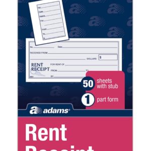 Adams Rent Receipt Book, 1-Part with Tear-Off Stub, 2-3/4 x 7-15/16 Inches, 50 Receipts per Book (9651ABF)