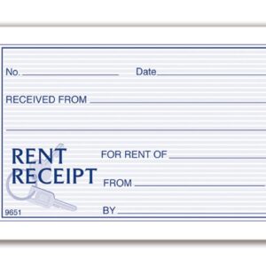 Adams Rent Receipt Book, 1-Part with Tear-Off Stub, 2-3/4 x 7-15/16 Inches, 50 Receipts per Book (9651ABF)