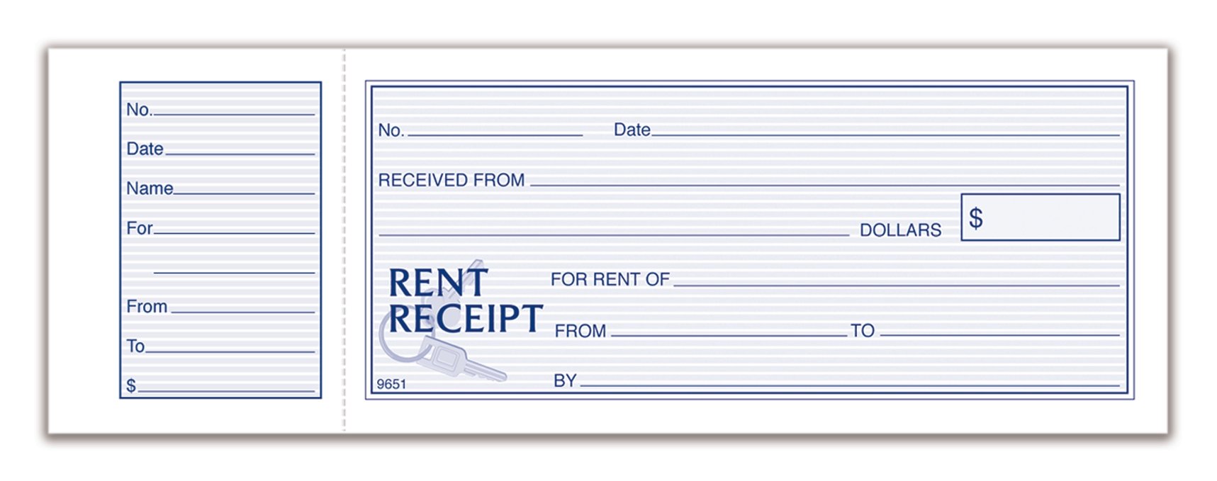 Adams Rent Receipt Book, 1-Part with Tear-Off Stub, 2-3/4 x 7-15/16 Inches, 50 Receipts per Book (9651ABF)