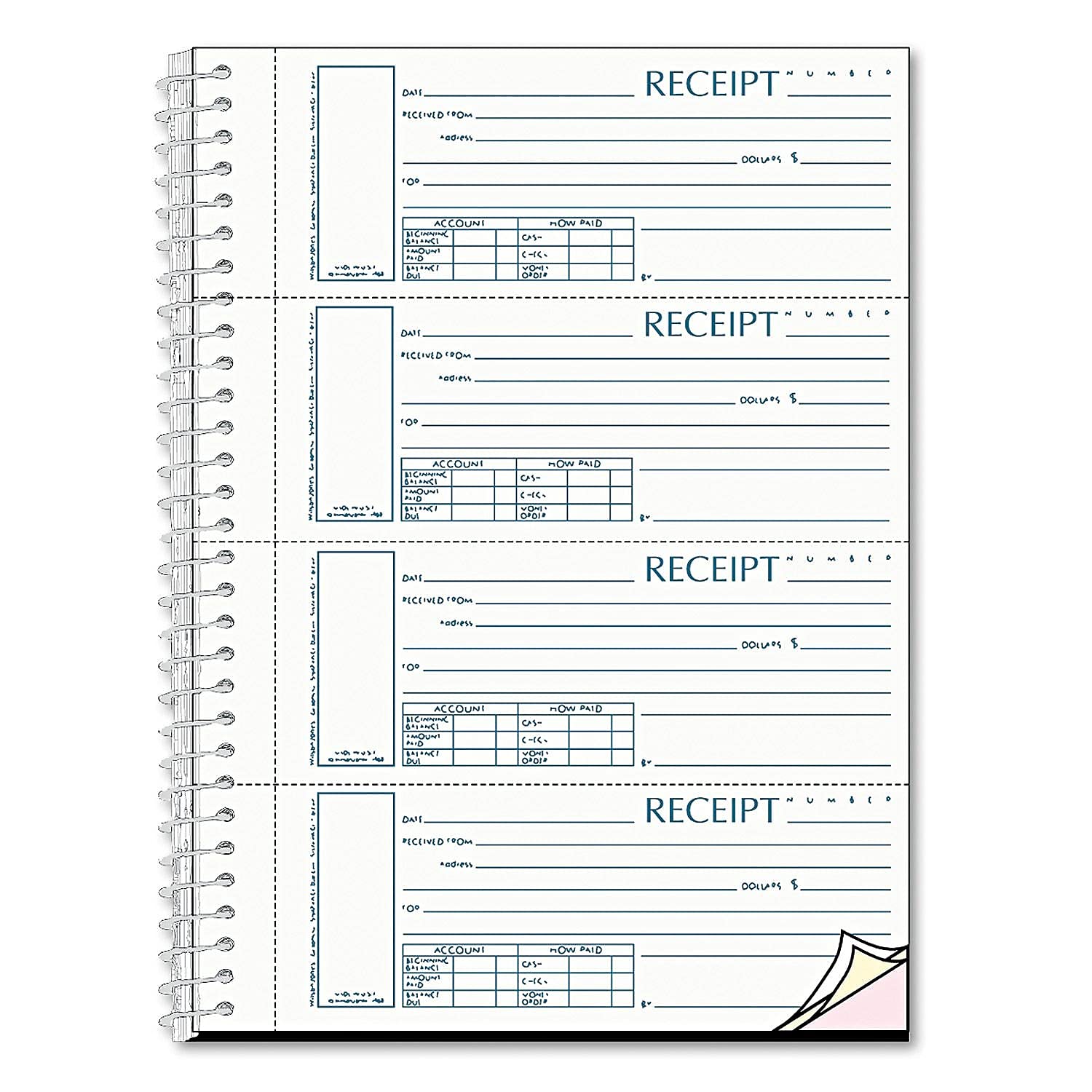 Rediform S16444WCL Spiralbound Unnumbered Money Receipt Book 2 3/4 x 7 Three-Part 120 Sets/Book