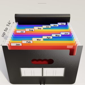 ABC life 12 Pockets Accordion File Organizer Expanding File Folders, Portable Letter A4 Size Filing Box, Plastic Monthly Bill Receipt Document Organizer, Expandable Accordian Folder with Colored Tabs