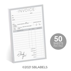 Chic 2-Part Carbonless Invoice Form Pad / 50 Sheets Per Pad / 5.5" x 8.5" Carbon Copy Purchase Sales Receipt Book