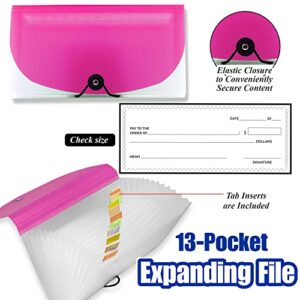 BAZIC Expanding File Folder 13 Pockets, Coupon Size Plastic File Folders w/Color Tabs Pocket, Home Office Supplies, Check Bills Receipts Organizer, 4-Pack