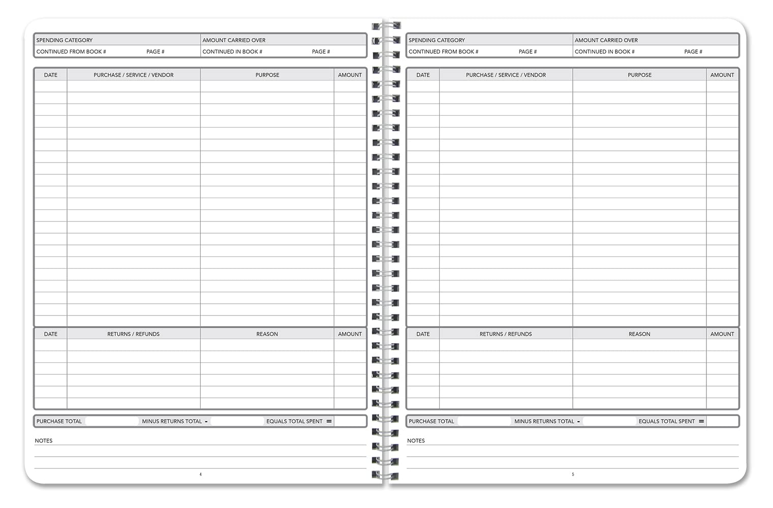 BookFactory Receipt Log Book/Business Purchase and Returns Tracking Journal - 100 Pages, 8.5" x 11", Wire-O (LOG-100-7CW-PP(Receipt-Log)-BX)