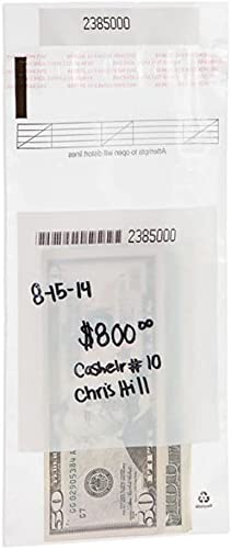 BankSupplies Cash Strap Bags | Case of 1000 Bags | 5 x 9 | Cash & Pawn | Tamper Evident Seal | Easy to Scan Barcode & Tear Off Receipt | For Internal Transfers