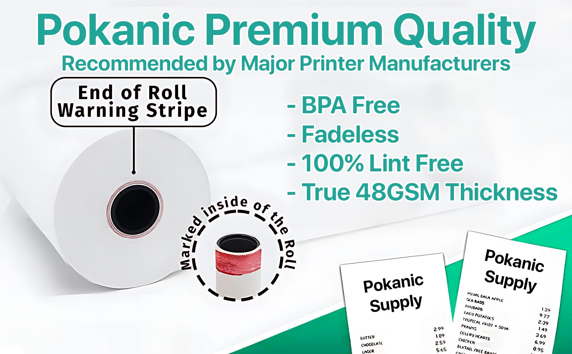 Pokanic 3" x 150' 1 Ply Bond White Paper Rolls Kitchen Receipt POS Cash Register Compatible with Clover Epson SNBC Star Sam4s Ellix Bixolon Impact Printers SP700 ERC30 34 38 TMU200 (10)