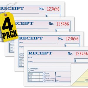 1InTheOffice Money Rent Receipt Book, 2 Part Carbonless, 2.75" x 4.78", 250 Sheets/Book, 4 Pack