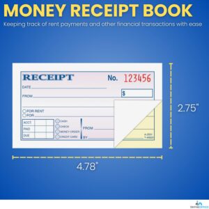 1InTheOffice Money Rent Receipt Book, 2 Part Carbonless, 2.75" x 4.78", 250 Sheets/Book, 4 Pack