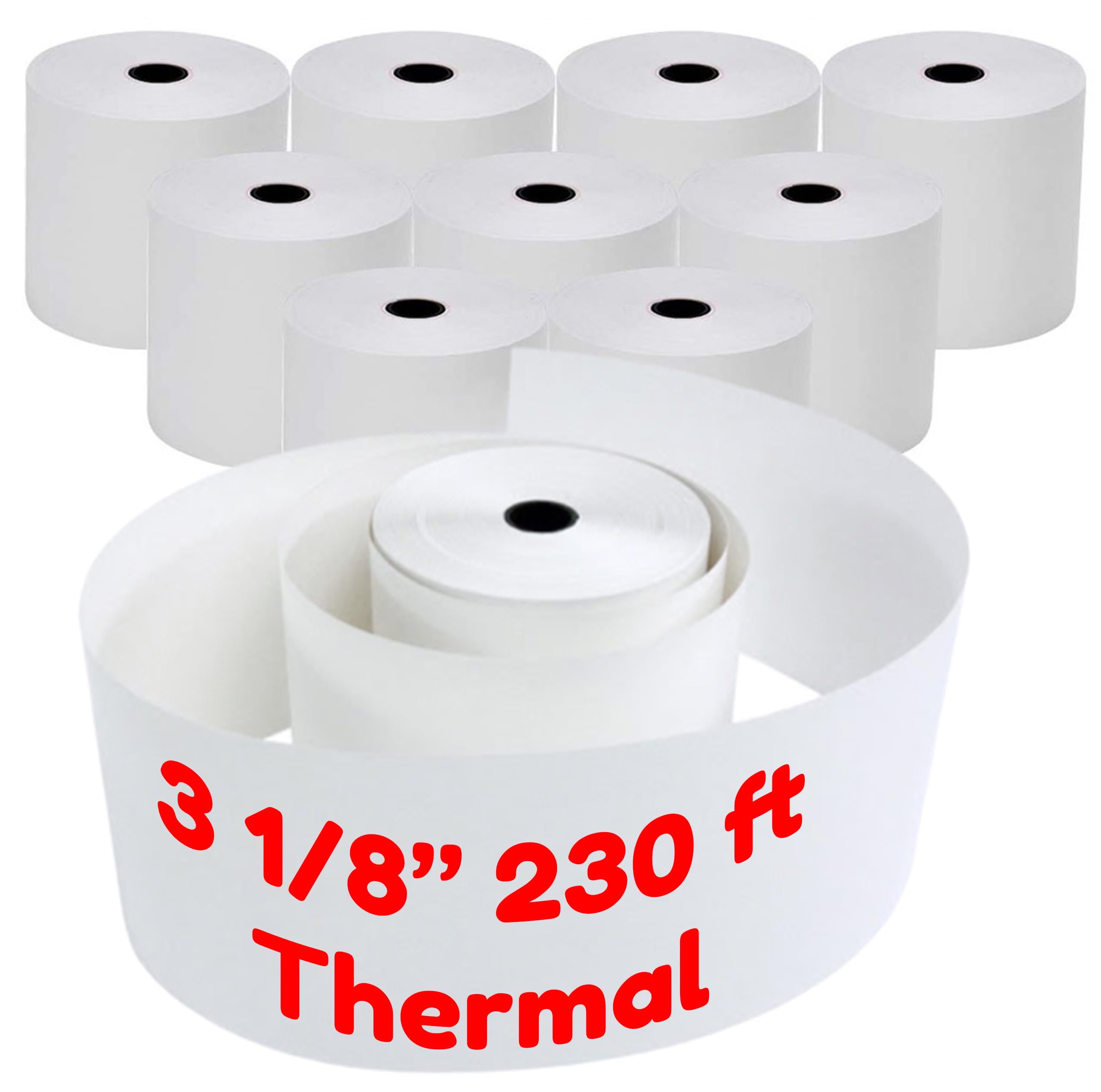 3 1/8 x 230' Thermal Receipt Paper POS Cash Register Calculator Supplies Rolls Individual Packed Compatible with Epson, SNBC, Sam4s, Star, Clover Printers (10 Rolls)