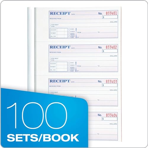 Adams Money and Rent Receipt Book, 3-Part, Carbonless, White/Canary/Pink,7 5/8" x 10 7/8", 100 Sets per Book (TC1182) (12 pack) (two 6 packs)