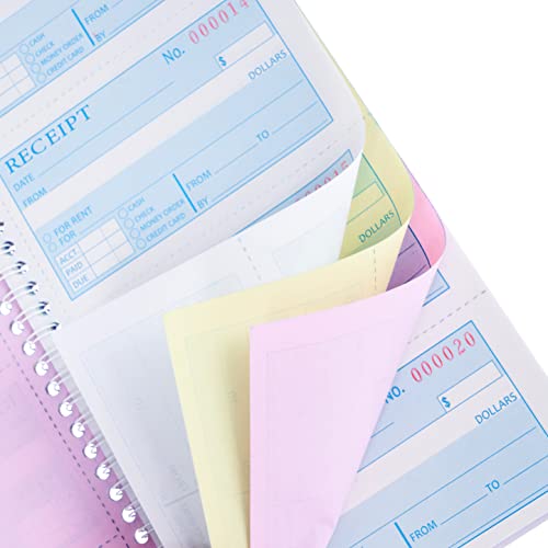 Receipt Books with Carbon Copies,Money and Rent Receipt Book,3-Part Carbonless,5.31" x 11.22",Receipt Book for Small Business,Blue,Yellow and Pink Copy,100 Sets Per Book