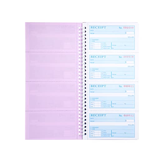 Receipt Books with Carbon Copies,Money and Rent Receipt Book,3-Part Carbonless,5.31" x 11.22",Receipt Book for Small Business,Blue,Yellow and Pink Copy,100 Sets Per Book