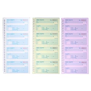 Receipt Books with Carbon Copies,Money and Rent Receipt Book,3-Part Carbonless,5.31" x 11.22",Receipt Book for Small Business,Blue,Yellow and Pink Copy,100 Sets Per Book