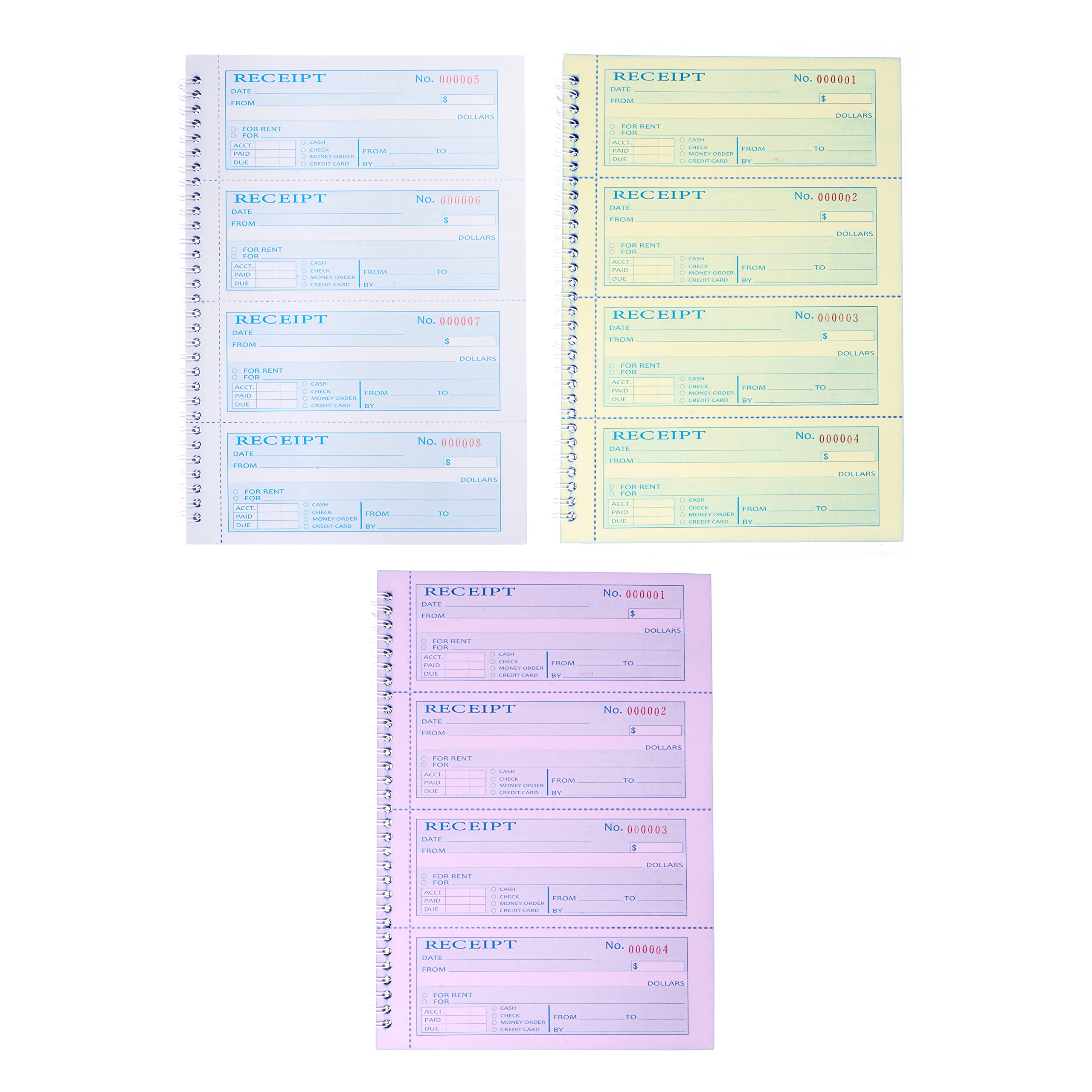 Money Rent Receipt Book,7.9x11.22 Inches 3 Part Carbonless,Receipt Book with Carbon Copies,Cash Receipt Book,100 Sets per Book